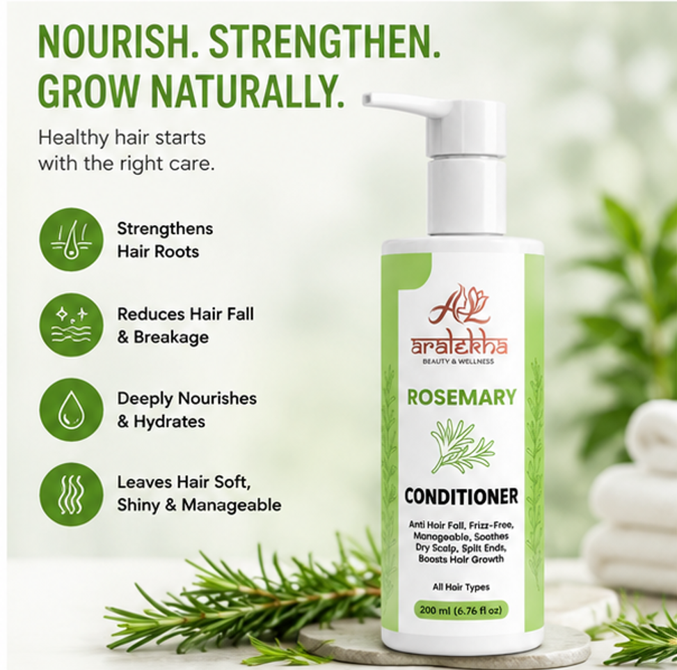 Aralekha Rosemary Nourishing Conditioner for Smooth & Manageable Strands | Lightweight Daily Care Formula for Dry & Frizzy Texture | Suitable for All Types | 200 ml