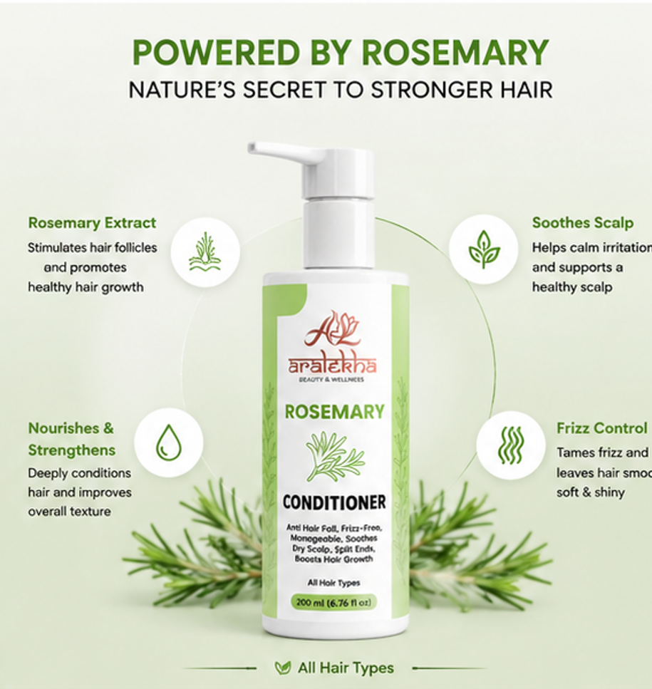 Aralekha Rosemary Nourishing Conditioner for Smooth & Manageable Strands | Lightweight Daily Care Formula for Dry & Frizzy Texture | Suitable for All Types | 200 ml