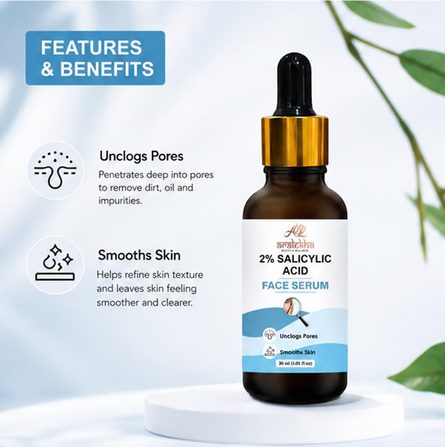 Aralekha 2 Percent Salicylic Acid Face Serum for Oily and Blemish Prone Skin Helps Refine Skin Texture Supports Clear Looking Skin Lightweight Formula 30 ml