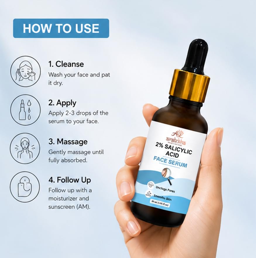 Aralekha 2 Percent Salicylic Acid Face Serum for Oily and Blemish Prone Skin Helps Refine Skin Texture Supports Clear Looking Skin Lightweight Formula 30 ml